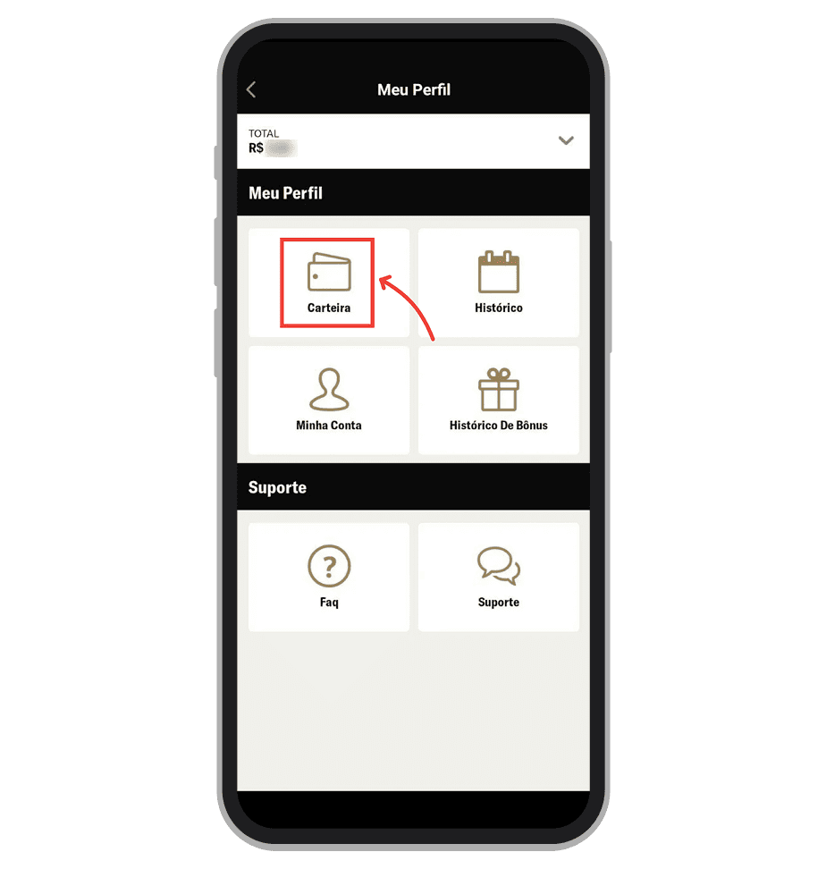Selecione “Carteira”