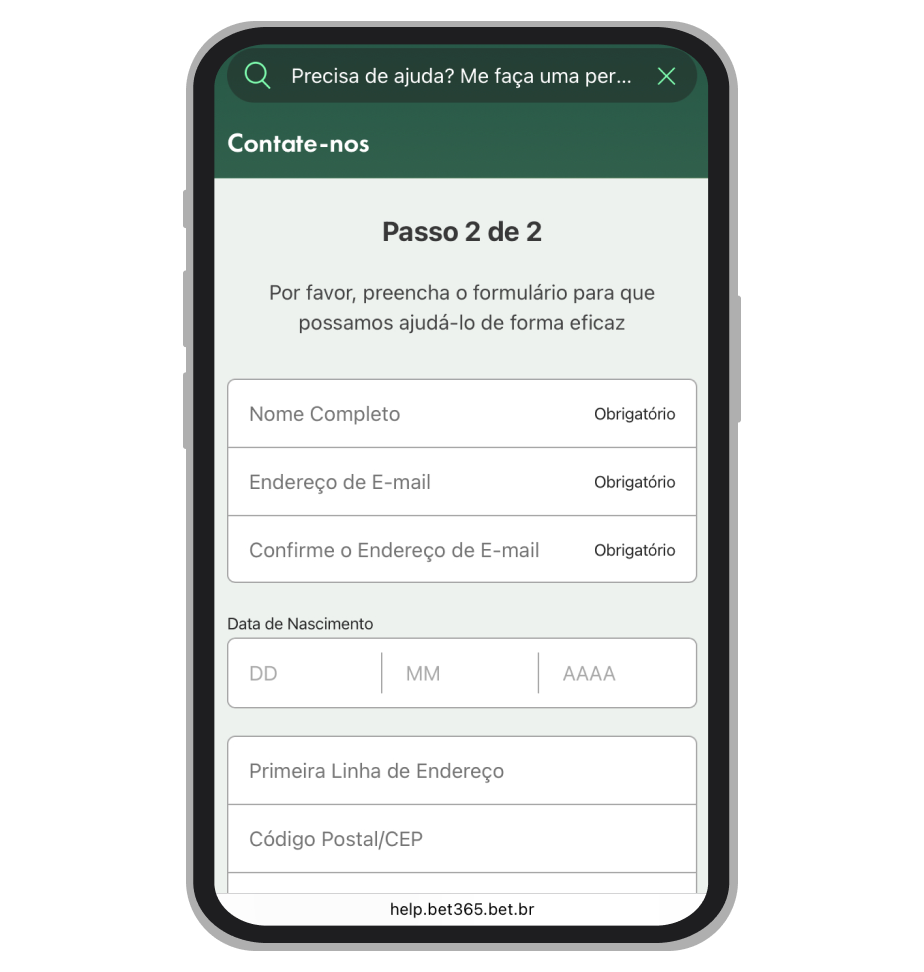 Tela de preenchimento do formulário
