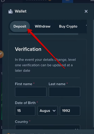 Click on “Deposit” and verify your account details