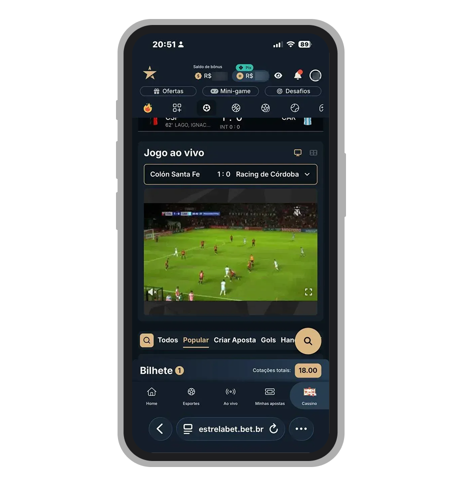 Transmissão ao vivo no site mobile EstrelaBet
