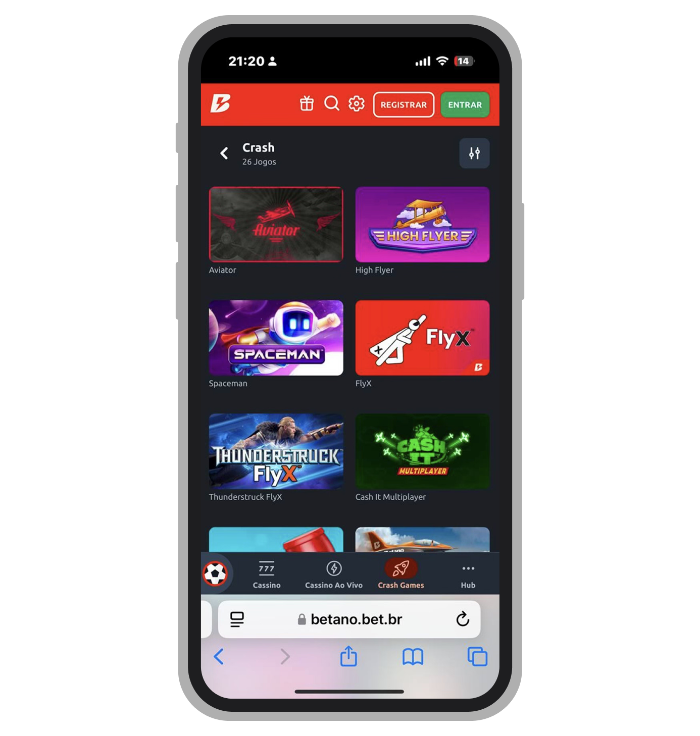 O cassino oferece boa coleção de jogos Crash
