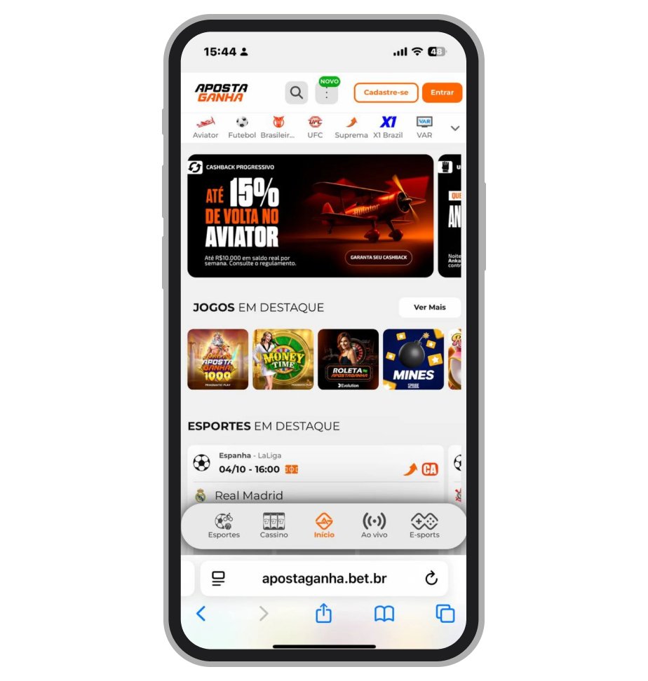 O site móvel da Aposta Ganha