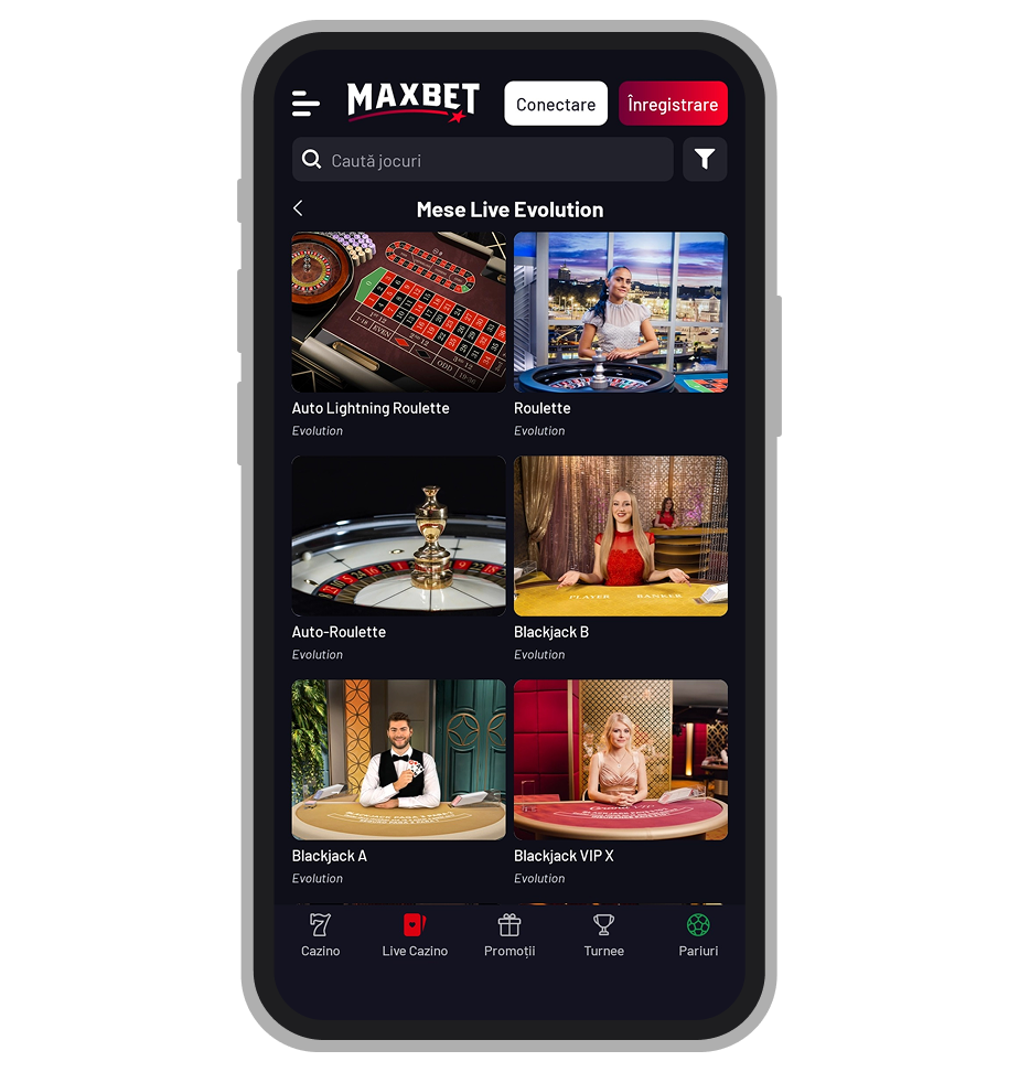 Mese live Evolution la Maxbet