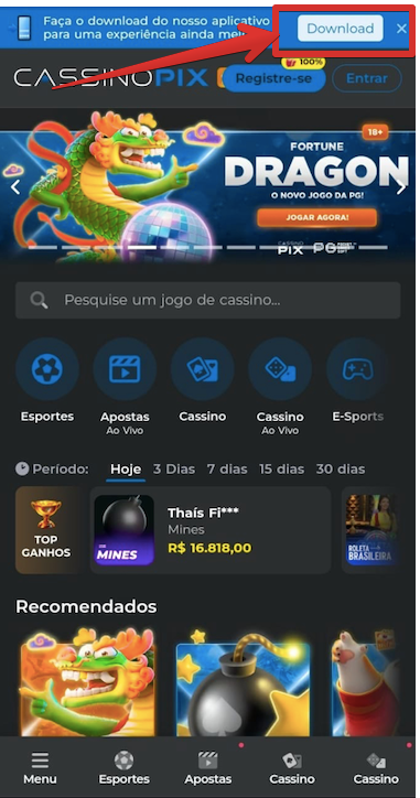 Clique no botão de Download na página inicial