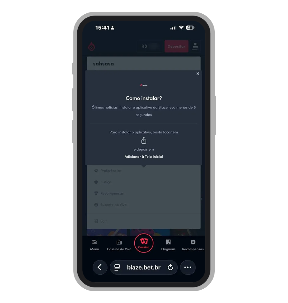 A Blaze oferece crizr atalho do site na tela inicial para acesso mais ágil 