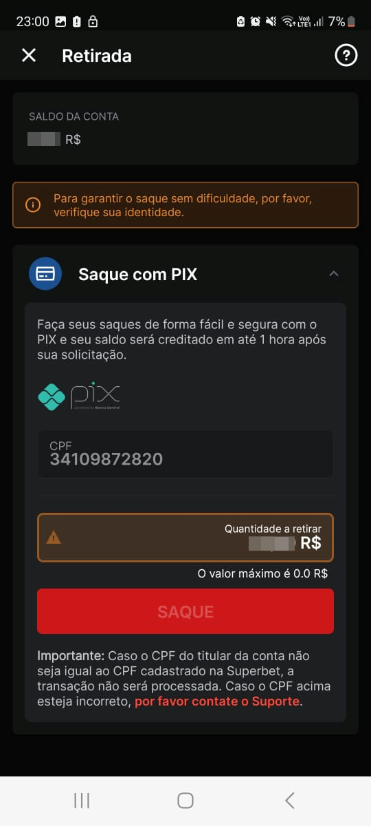 Tela de saque