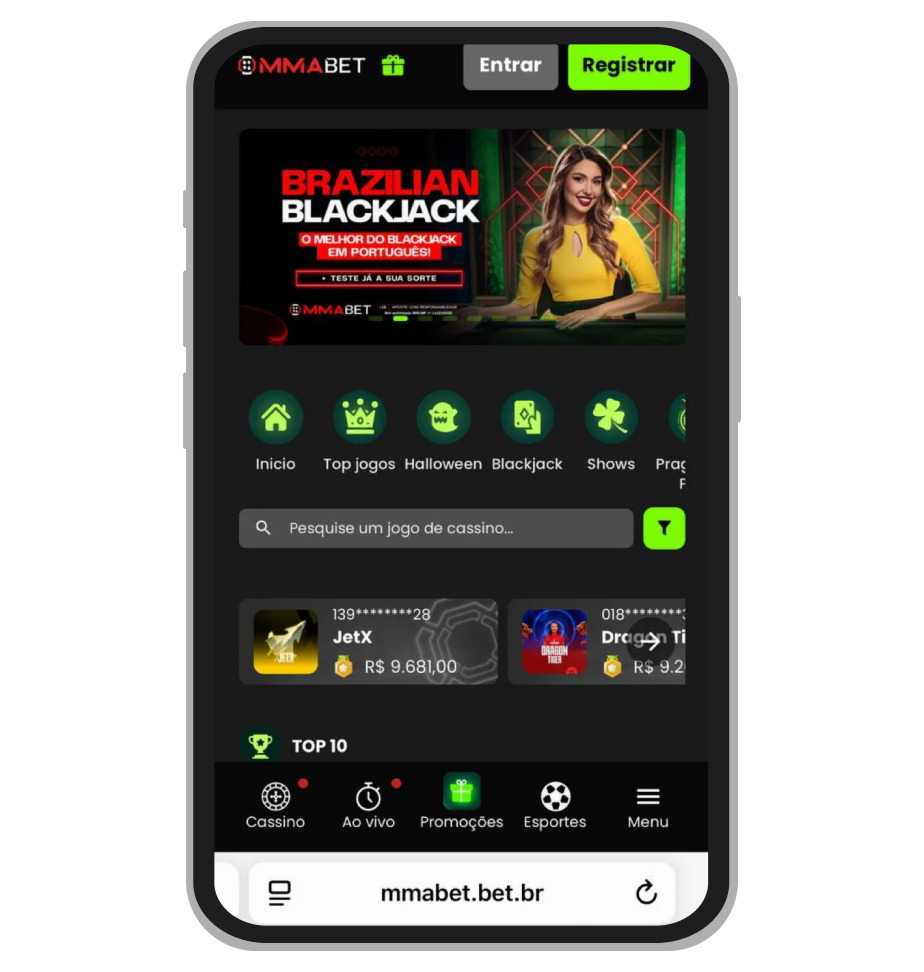 Página inicial da plataforma MMABet