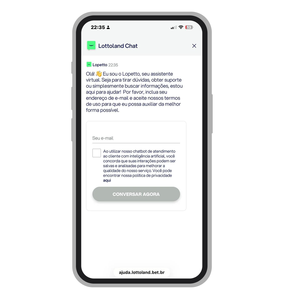 Chat com robô de atendimento na Lottoland