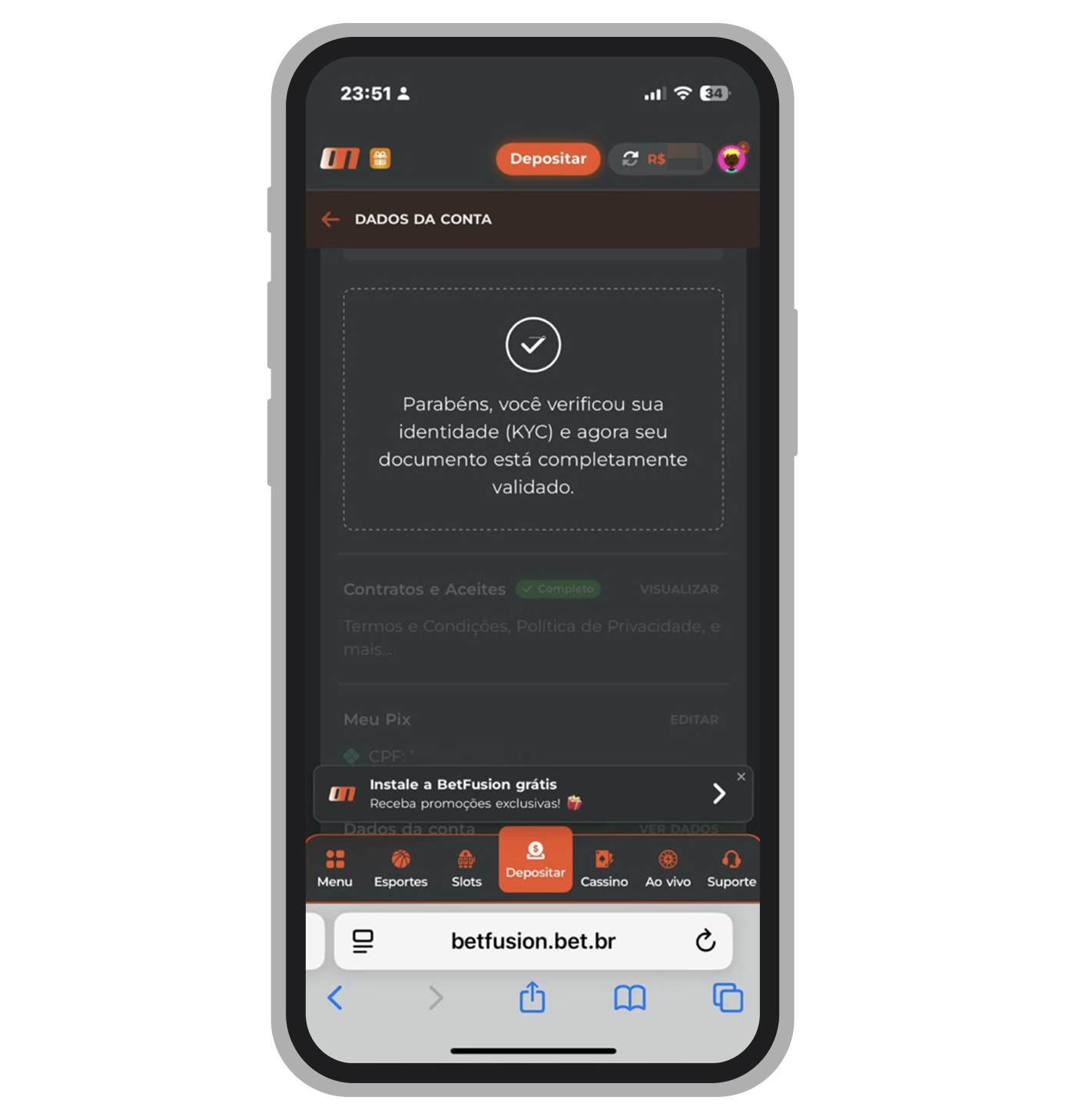 A verificação KYC concluída com sucesso 