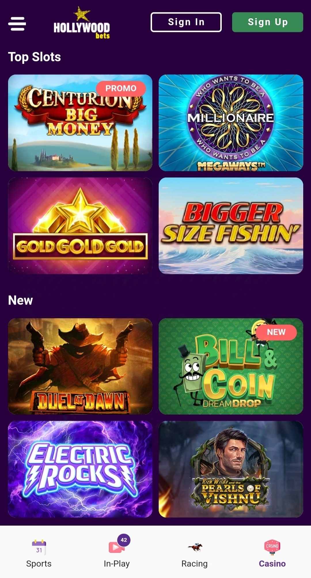 Slots in Hollywoodbets casino