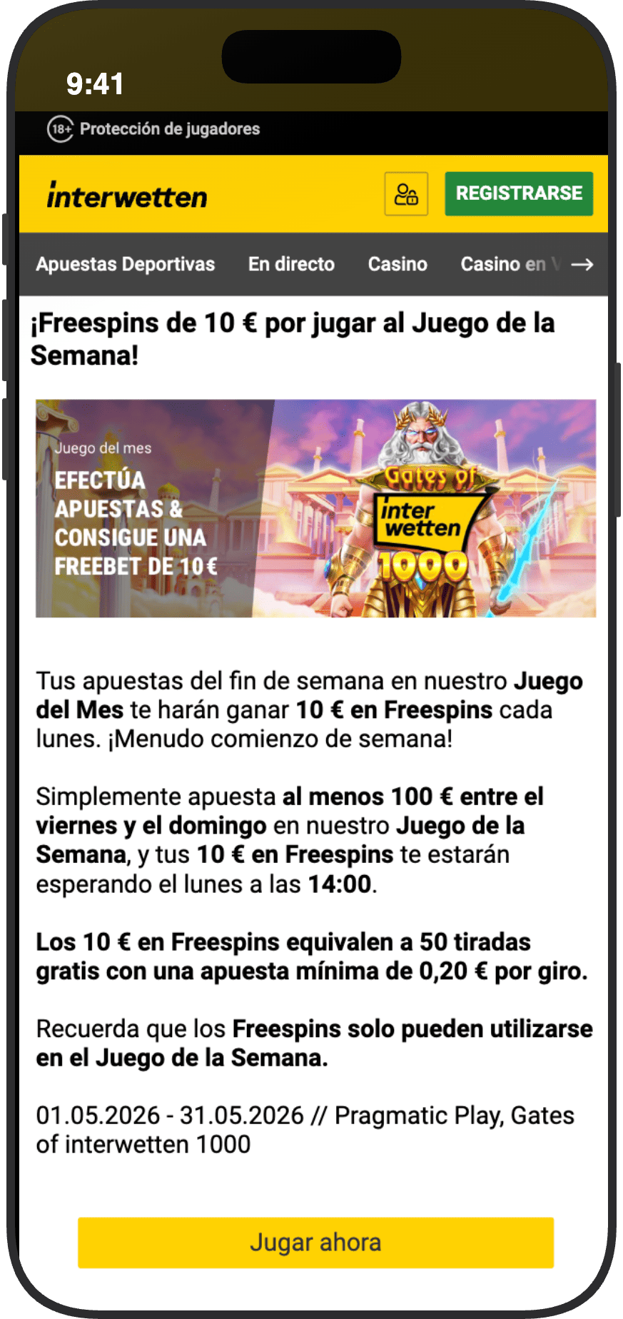 Promoción Juego de la Semana en Interwetten con 10 euros en freespins por apostar 100 euros en Gates of Interwetten 1000 de Pragmatic Play durante el fin de semana