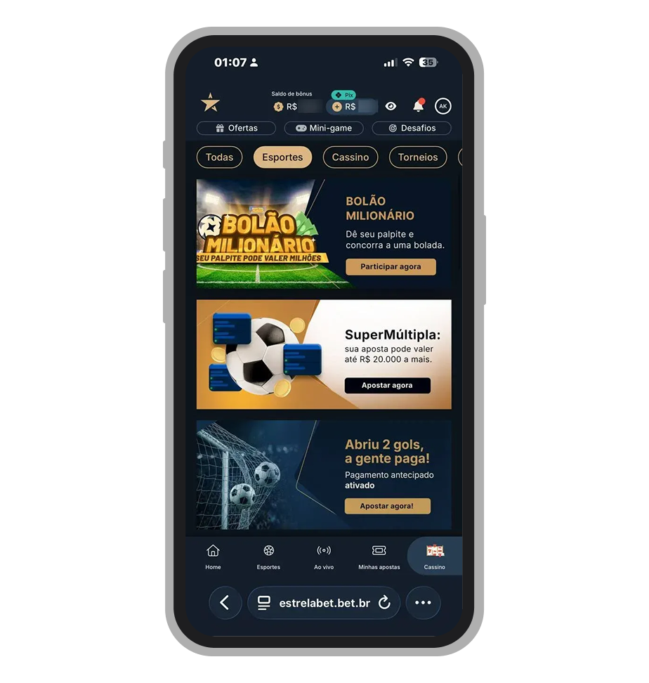 Página de promoções da EstrelaBet 