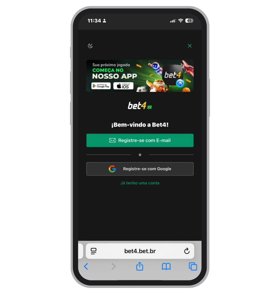 Tela de cadastro da Bet4