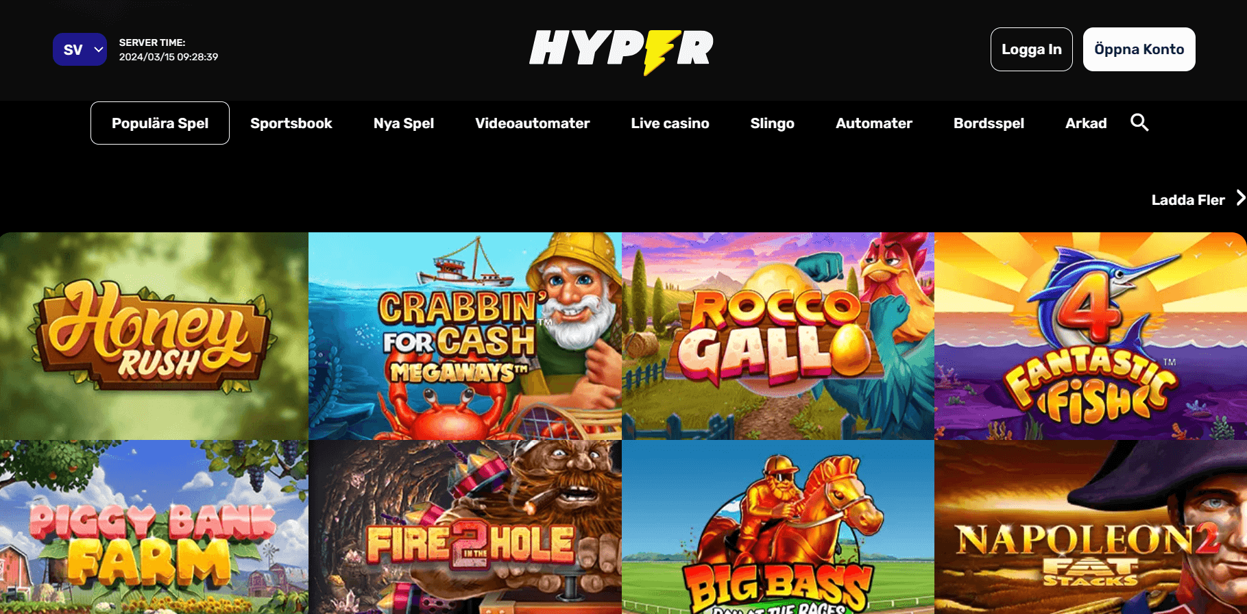 Hemsidan för Hyper Casino