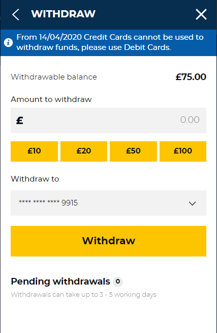 Request a withdrawal amount