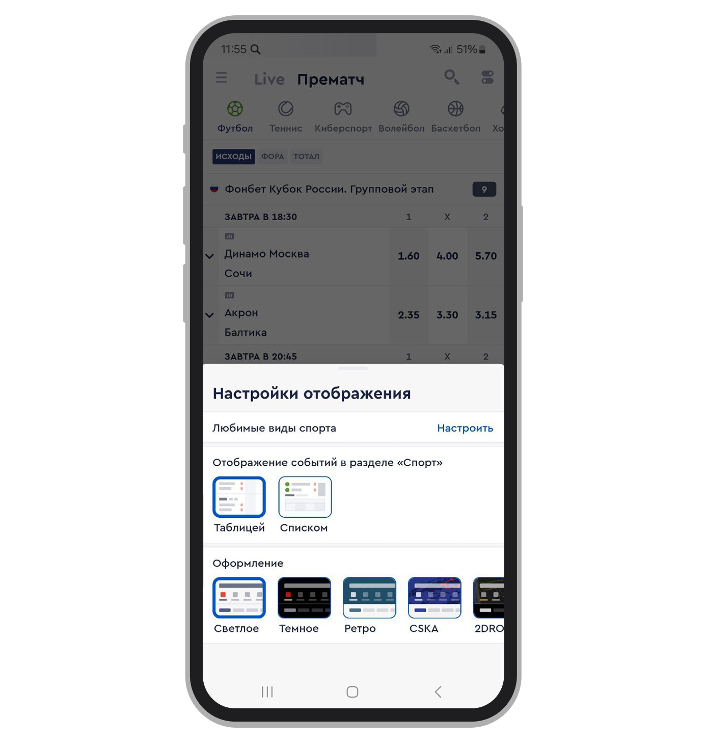 Выбор темы и видов спорта