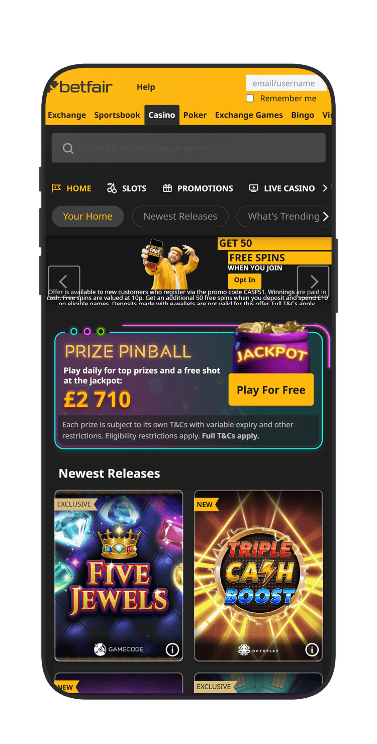 Betfair Casino Homepage