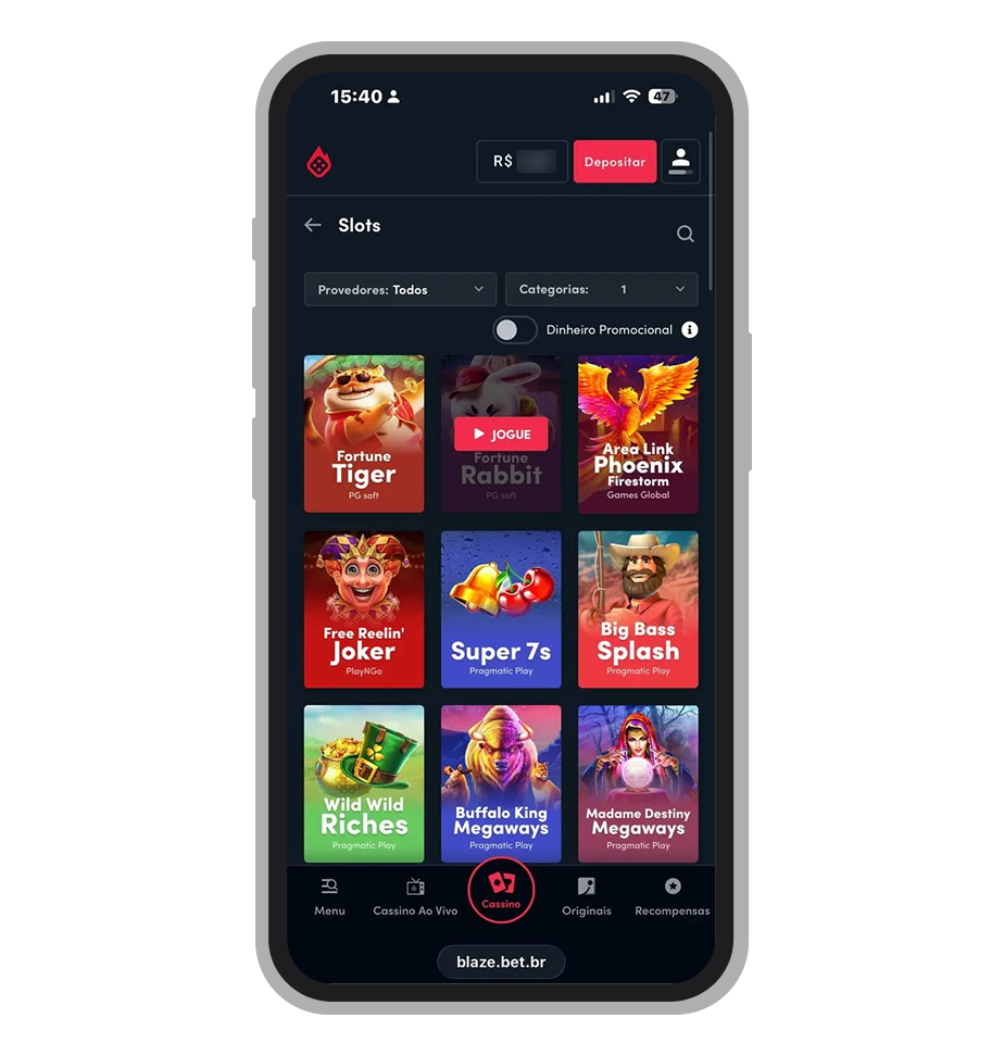 Catalogo de slots no cassino Blaze