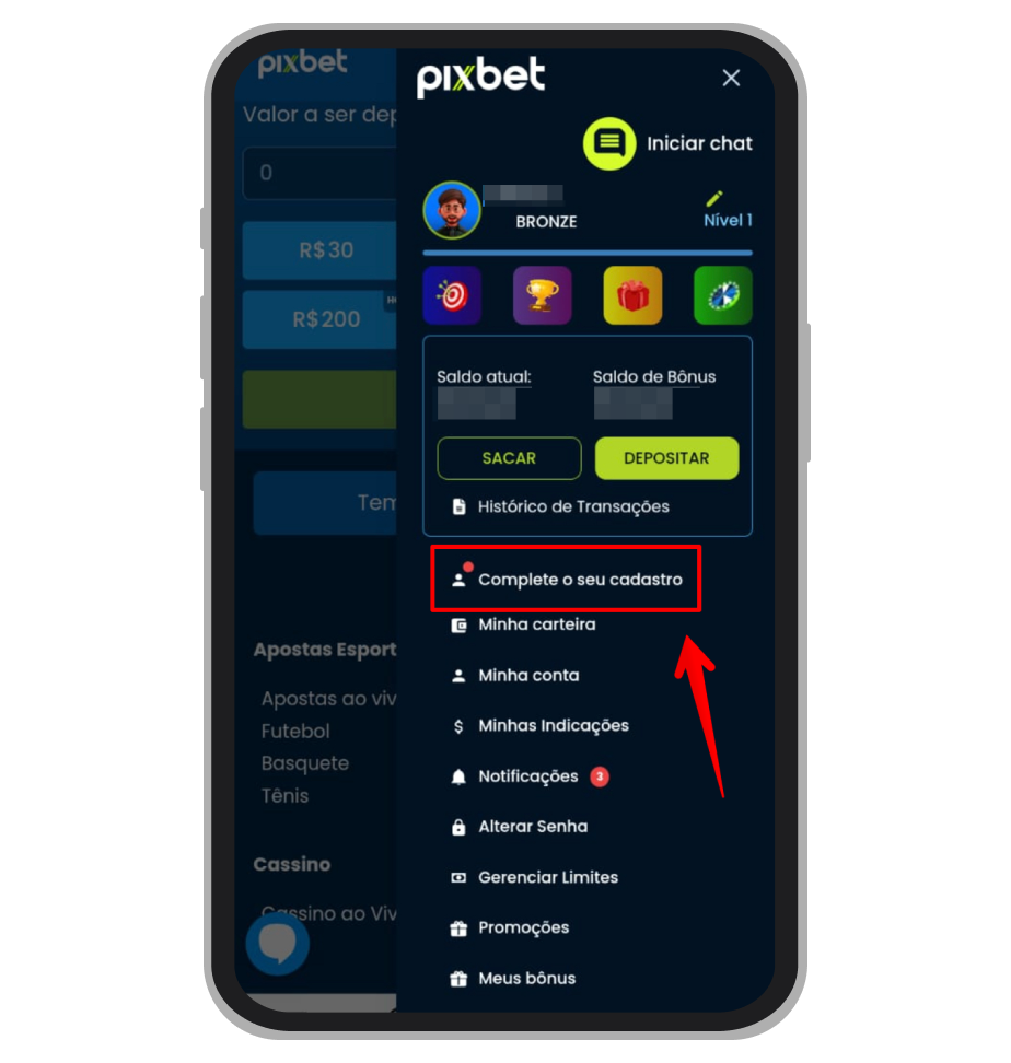 Para verificação acesse menu principal