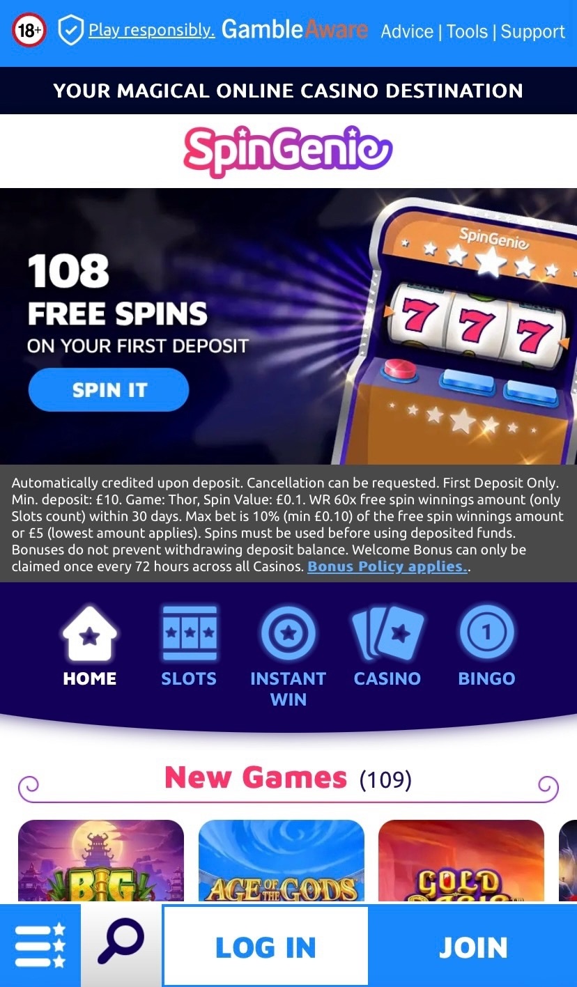 Spin Genie Mobile (Home Page)