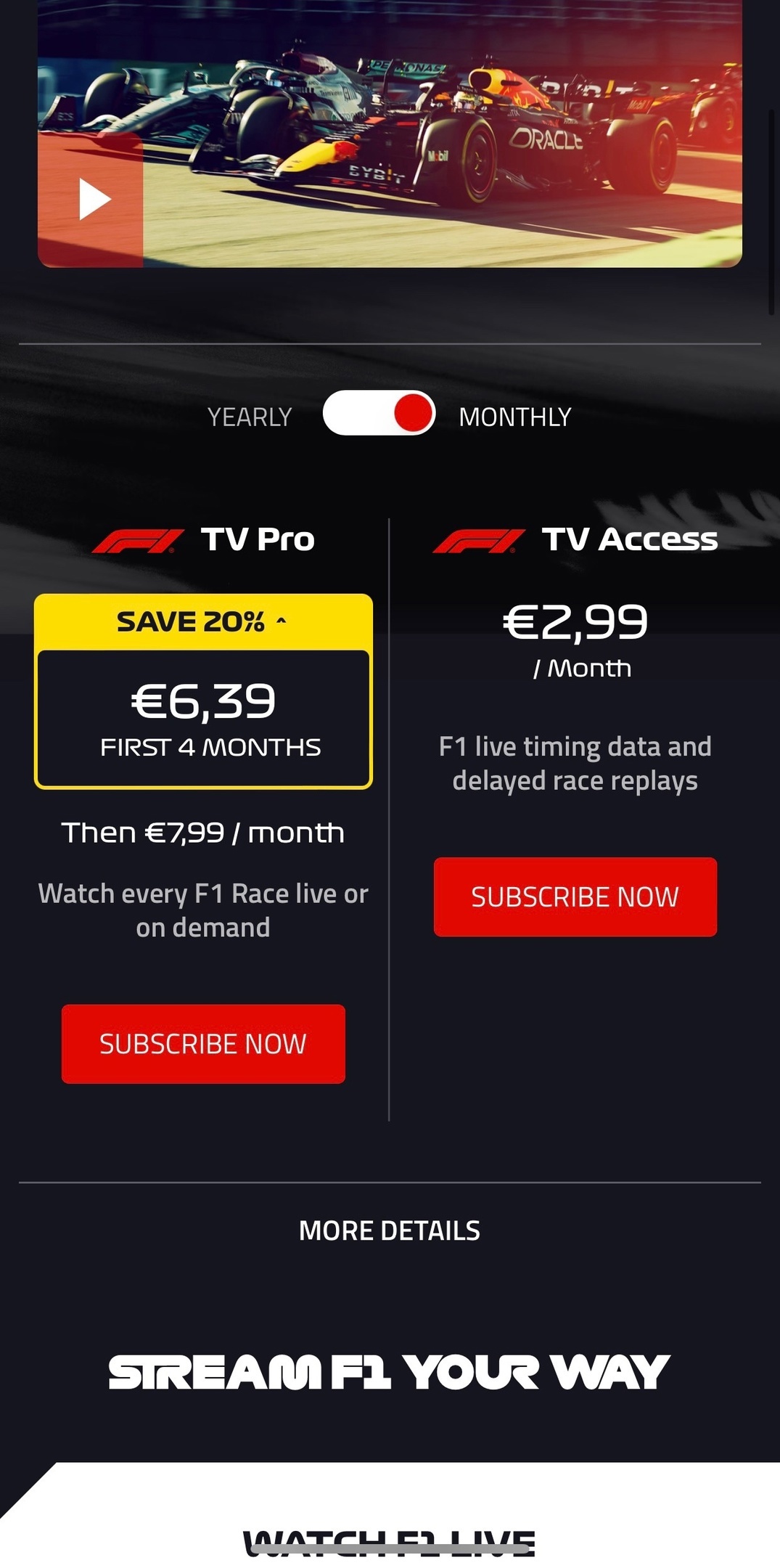 Стоимость подписки на F1 TV за месяц