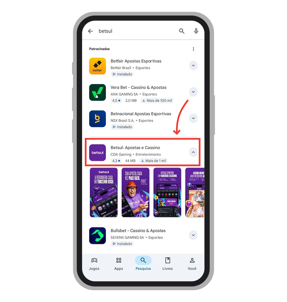Busque por Betsul na Google Play 