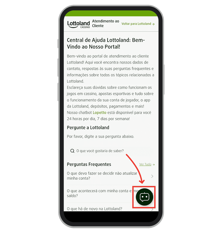 Pode acessar o chat com chatbot