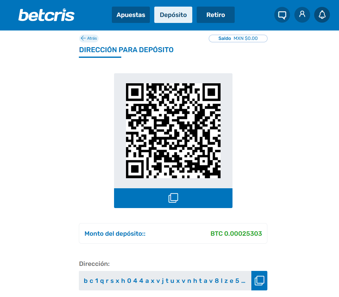 Dirección para el depósito