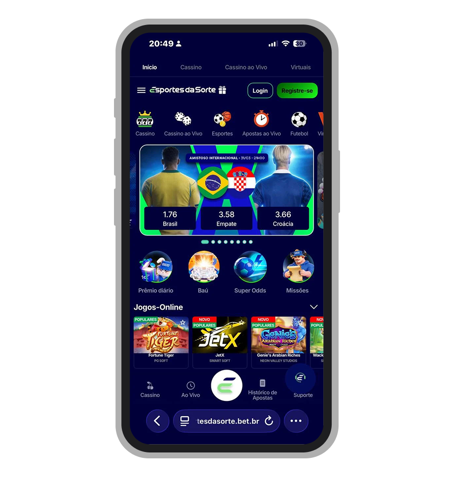 Site móvel da casa de apostas Esportes da Sorte 