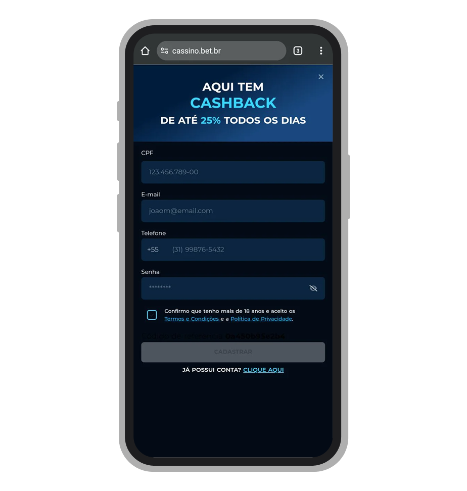 Interface de cadastro simplificada solicitando CPF e dados de contato para abertura de conta