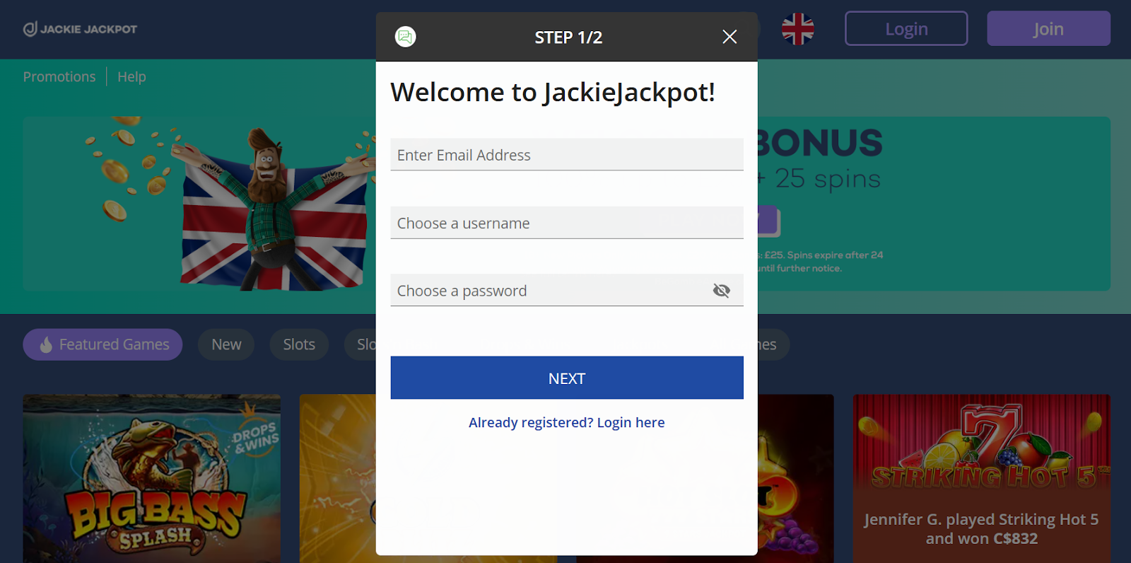 Jackie Jackpot registration