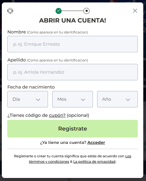 Formulario de registro, página 2