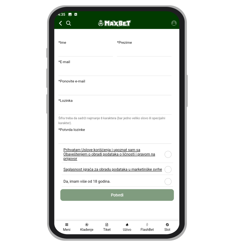 Registracija na MaxBet