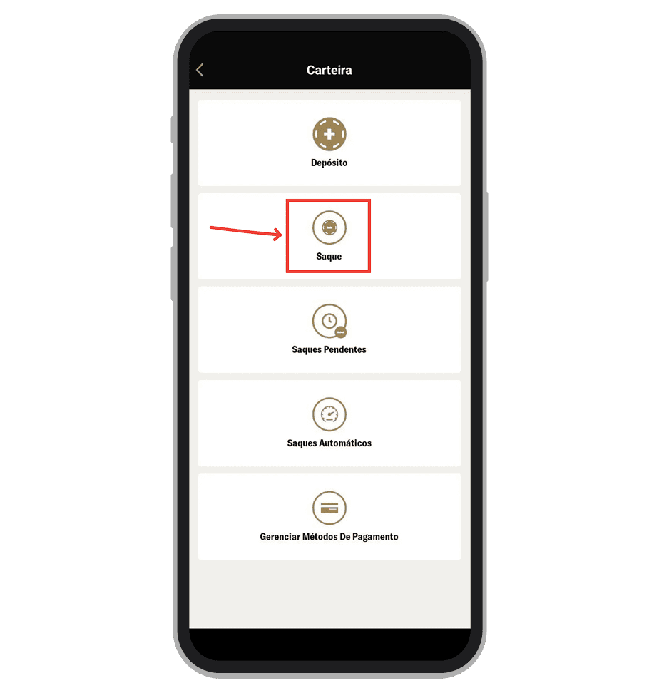 Toque em “Saque”