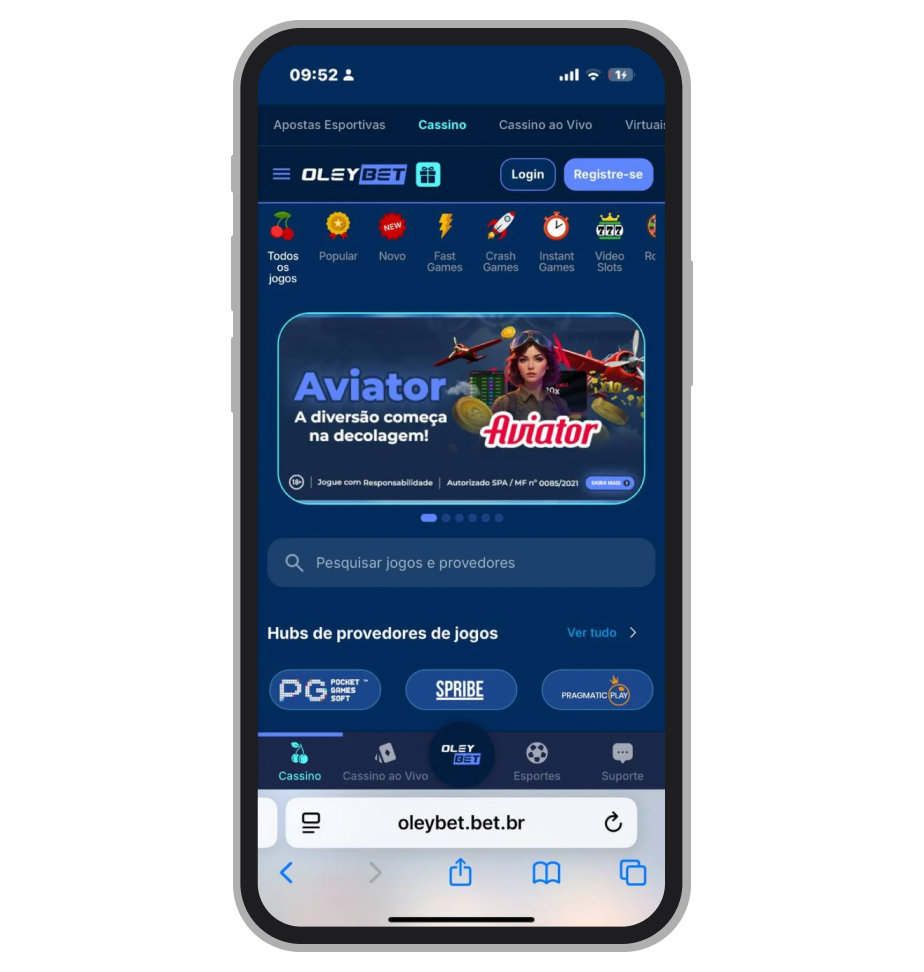 A seção de cassino na Oleybet