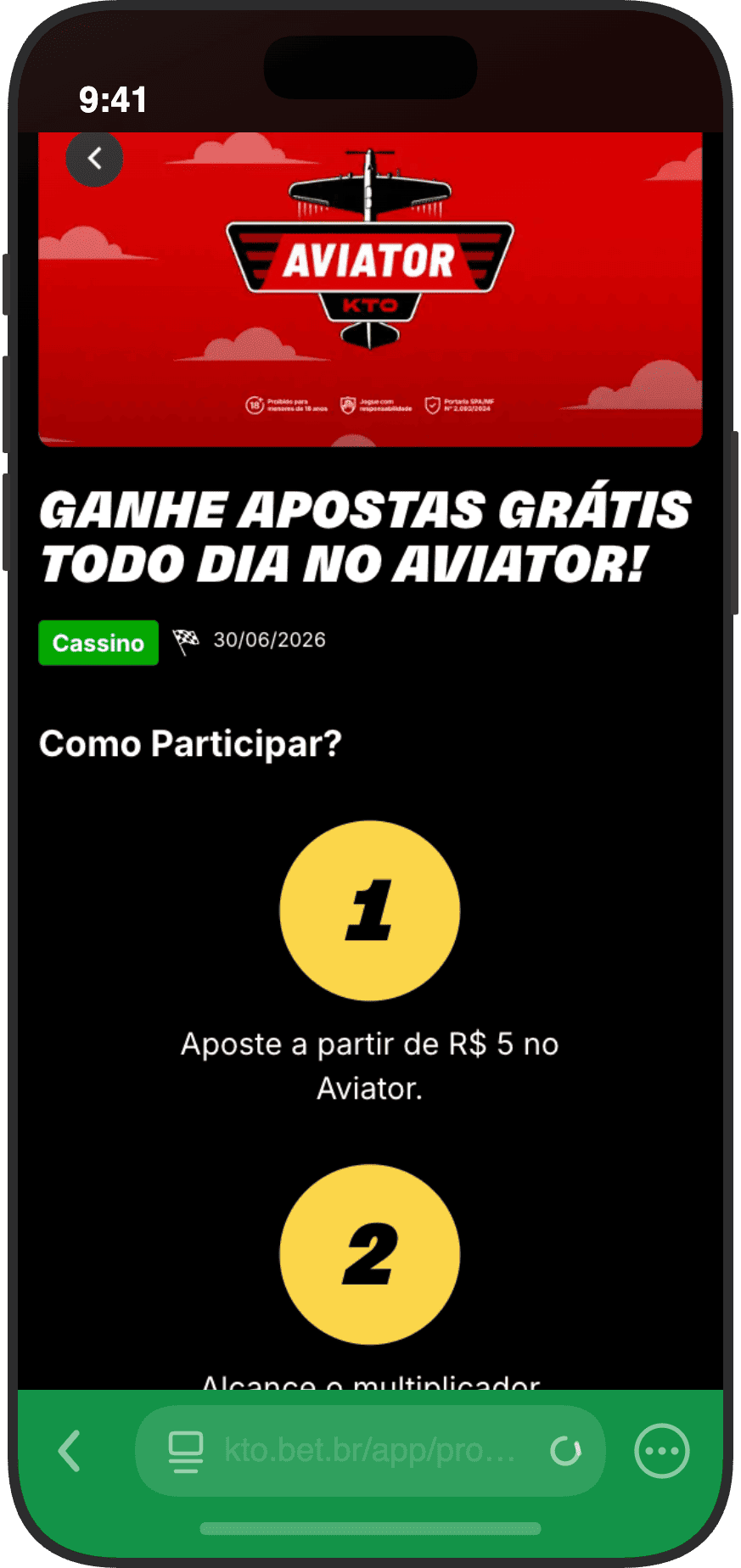 Promoção de apostas grátis diárias no Aviator do KTO com aposta mínima de R$ 5