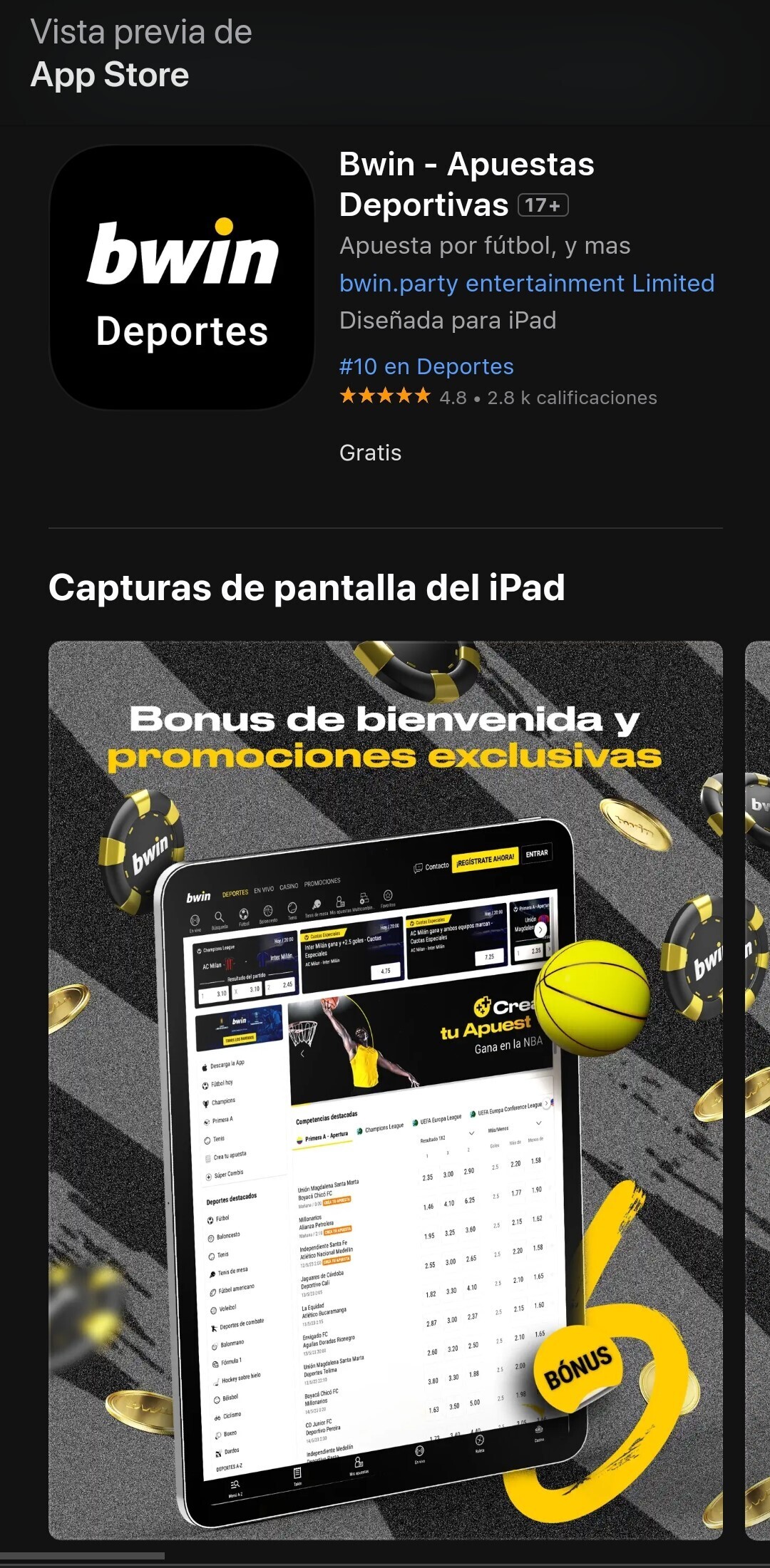 Descargar Bwin en iOS