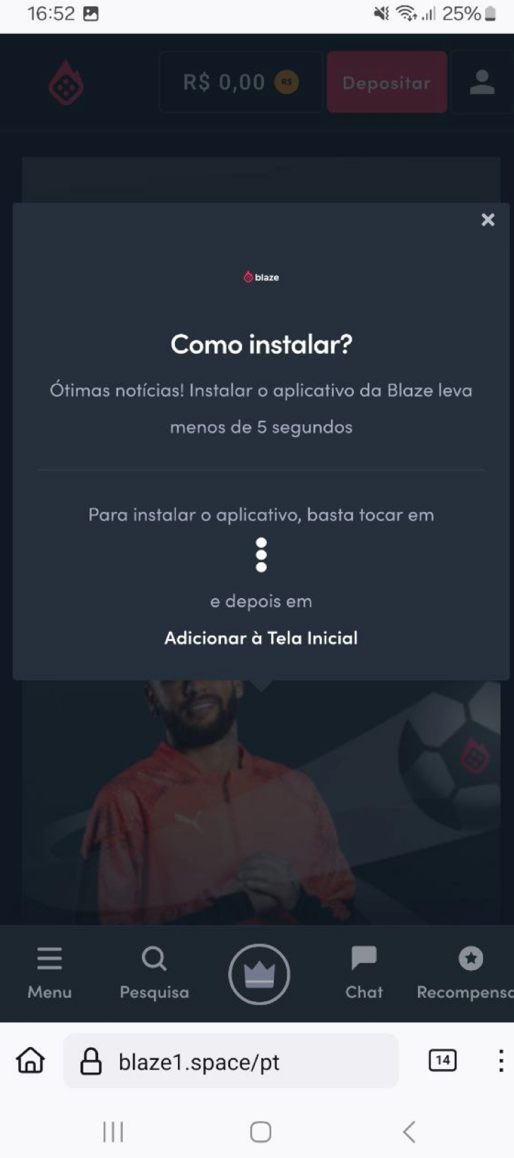 Em vez de iniciar o download, aparece um passo a passo de como criar um atalho