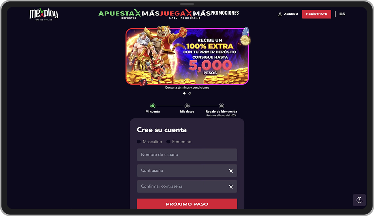 Ventana de registro (Mi Cuenta)