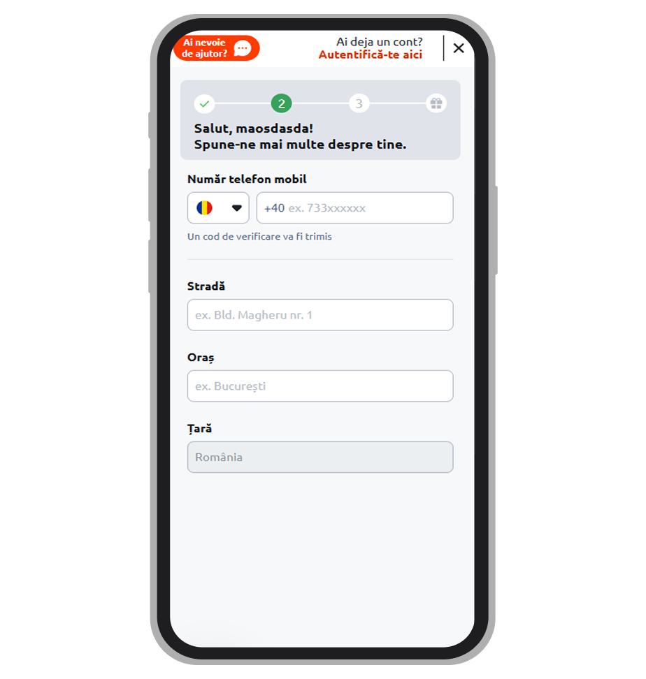 Pasul al doilea la înregistrare