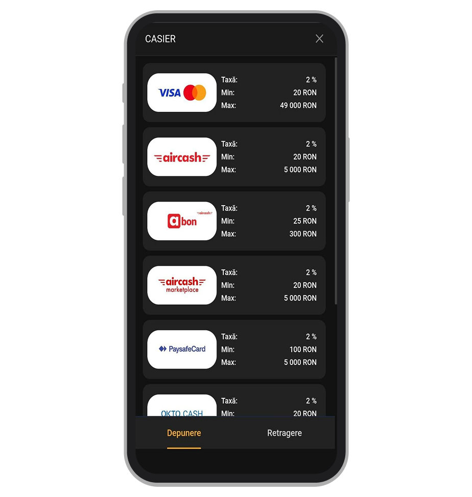 Opțiuni de depunere TotoGaming