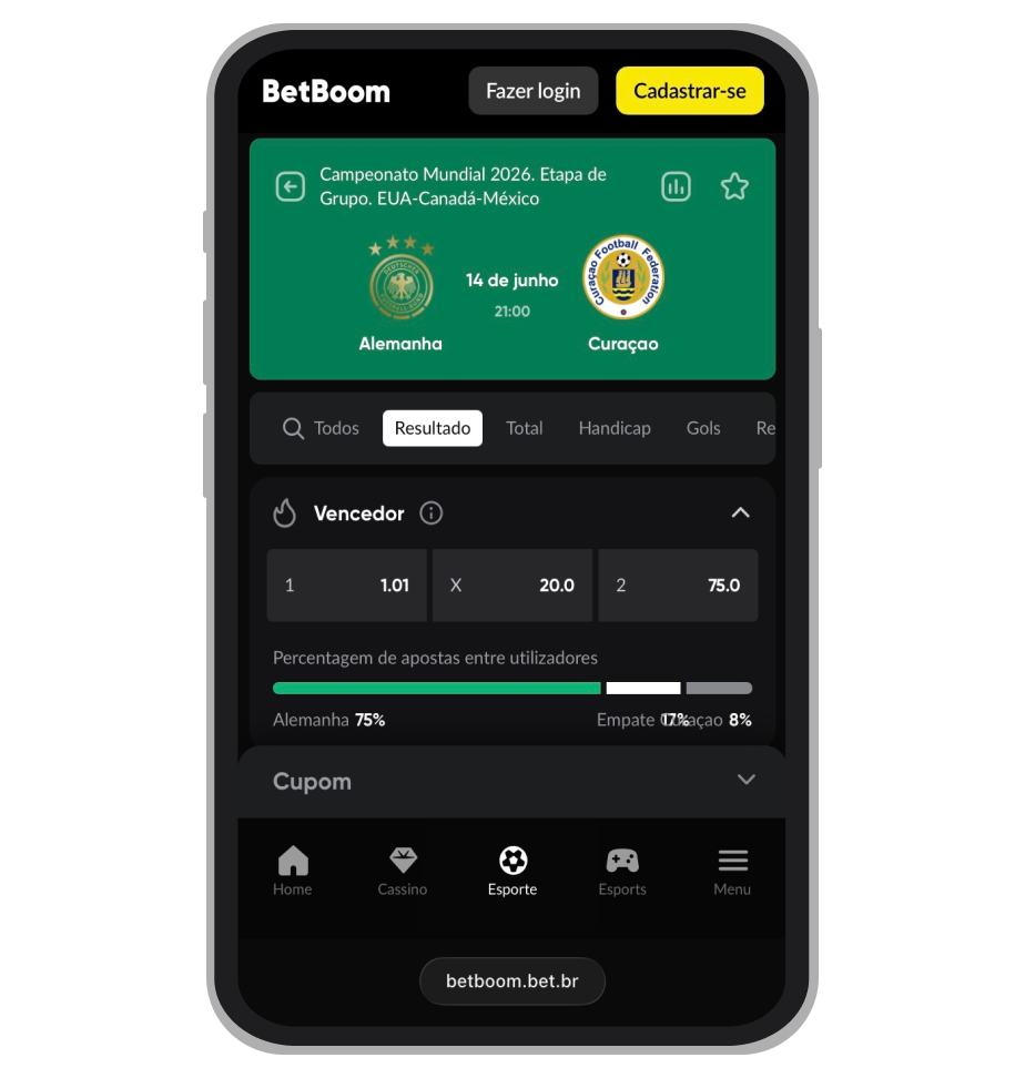 Mercado de apostas para Alemanha x Curaçao na BetBoom