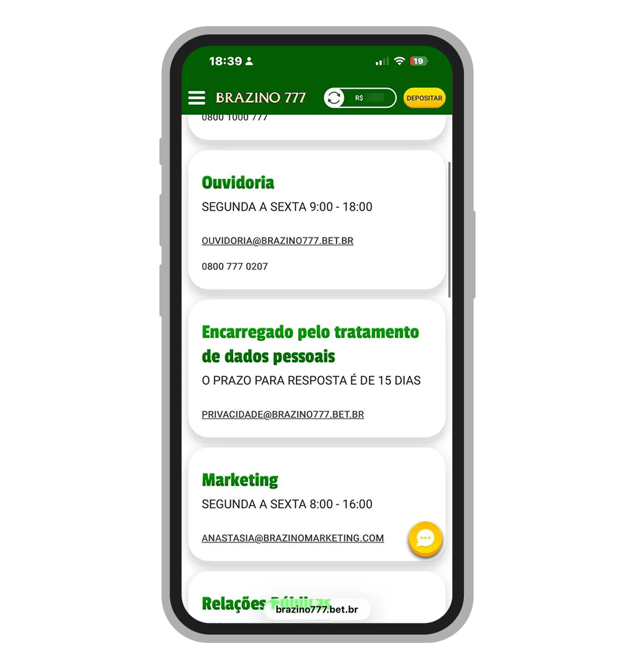 Contato da Ouvidoria da Brazino777