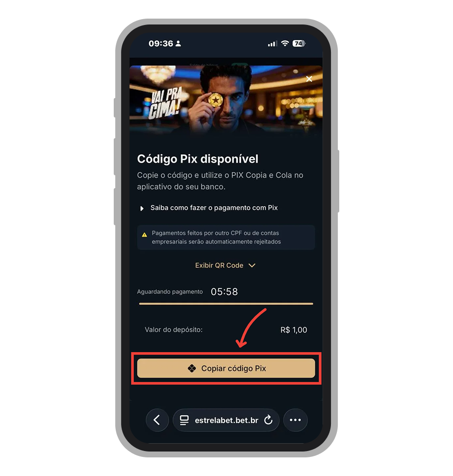 QR Code e opção Pix Copia e Cola