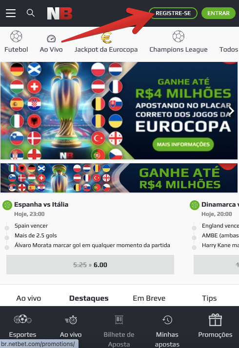 Toque na opção ‘Registre-se’