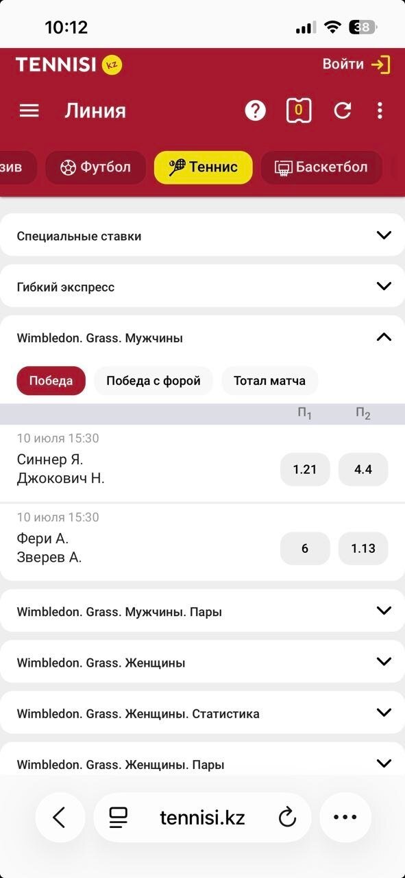 Ставки на теннис в БК Tennisi