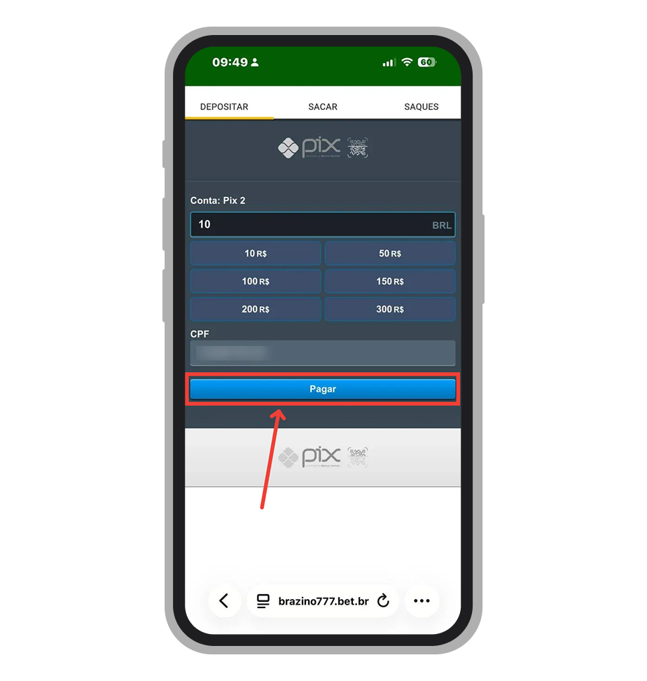 Informe o valor e toque em "Pagar"