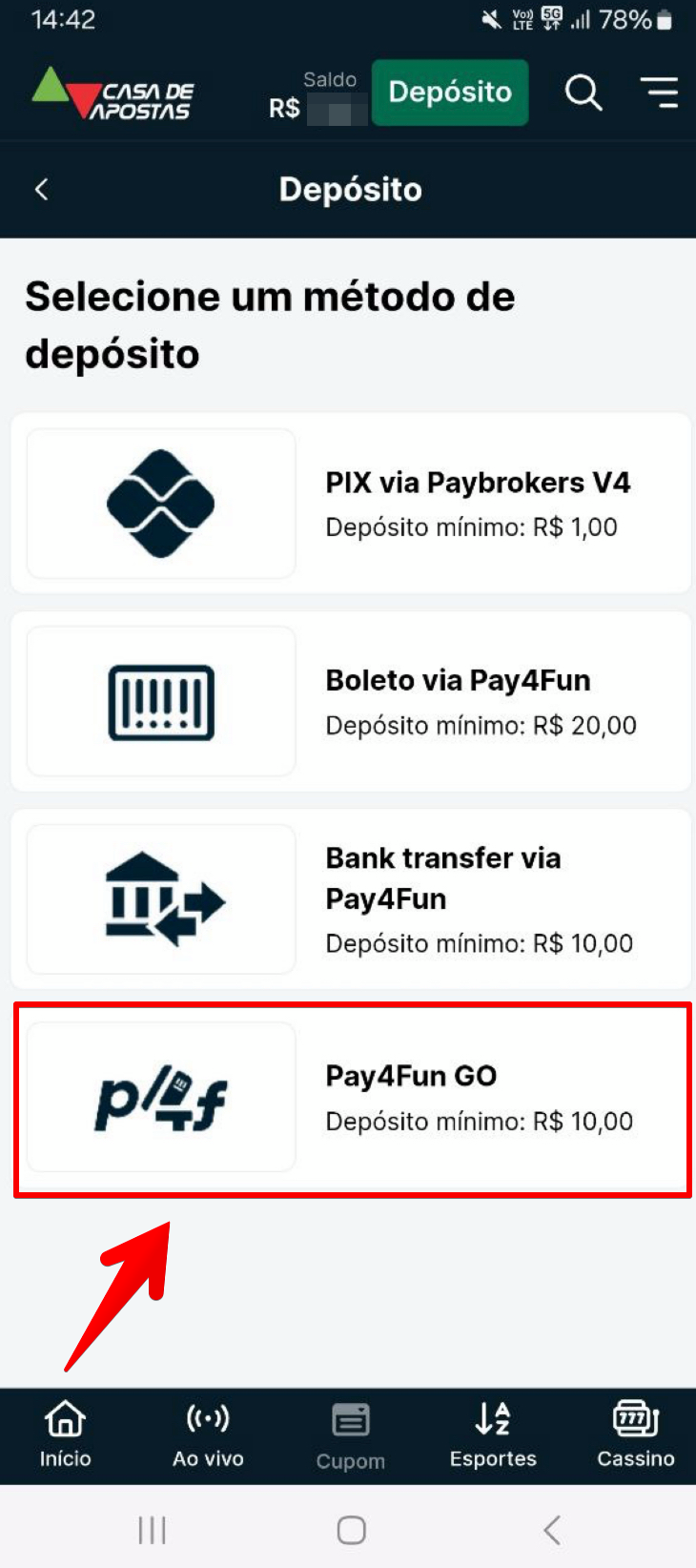 O pagamento via Pay4Fun Go.