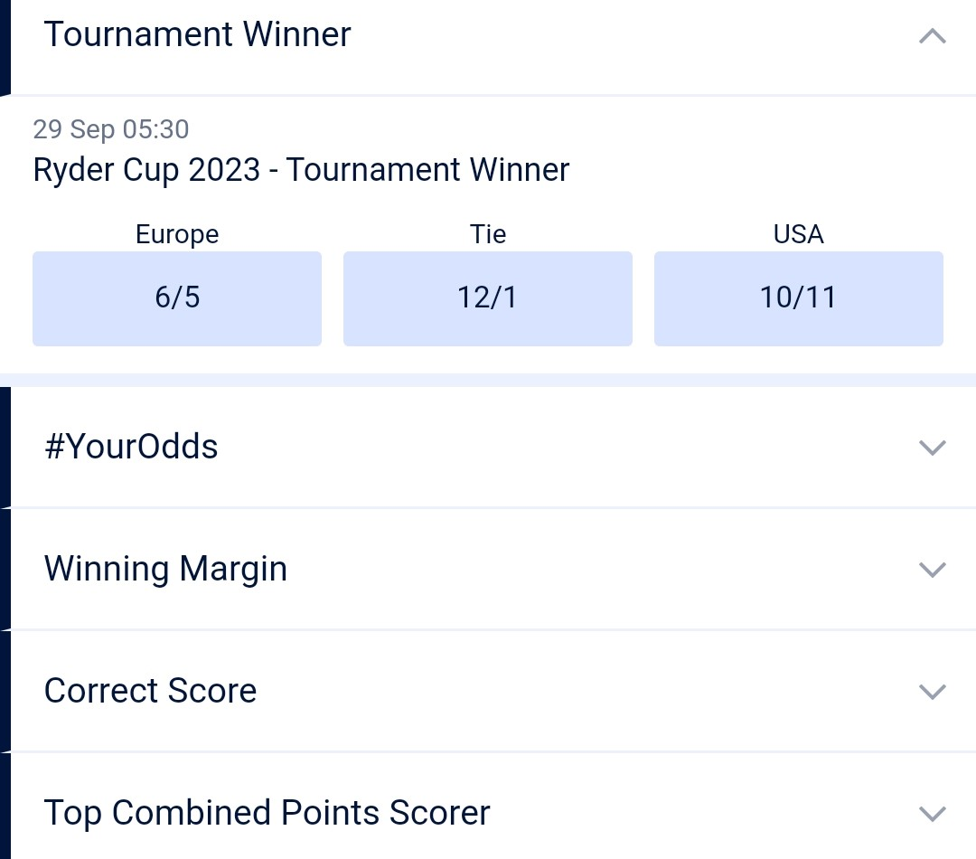 William Hill Ryder Cup markets