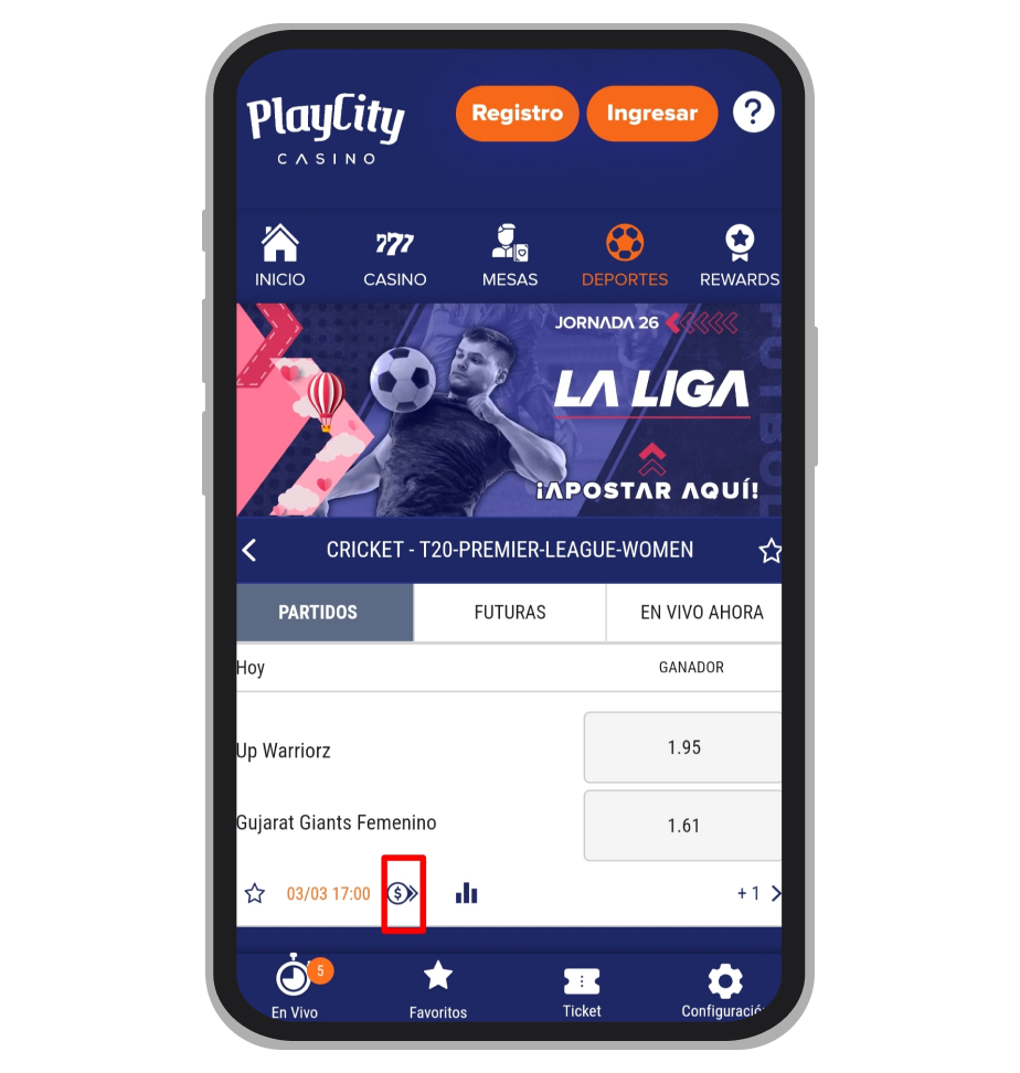 Cash Out para eventos de críquet en modo pre-partido 